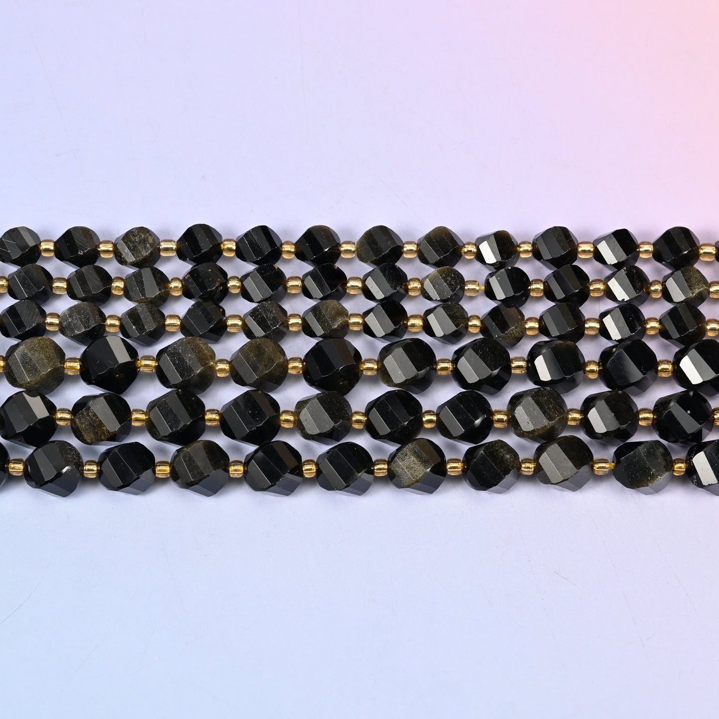 Gold Obsidian Faceted Spiral Twist Beads: Size 8mm 10mm, Jewelry Making, 15 inch Strand
