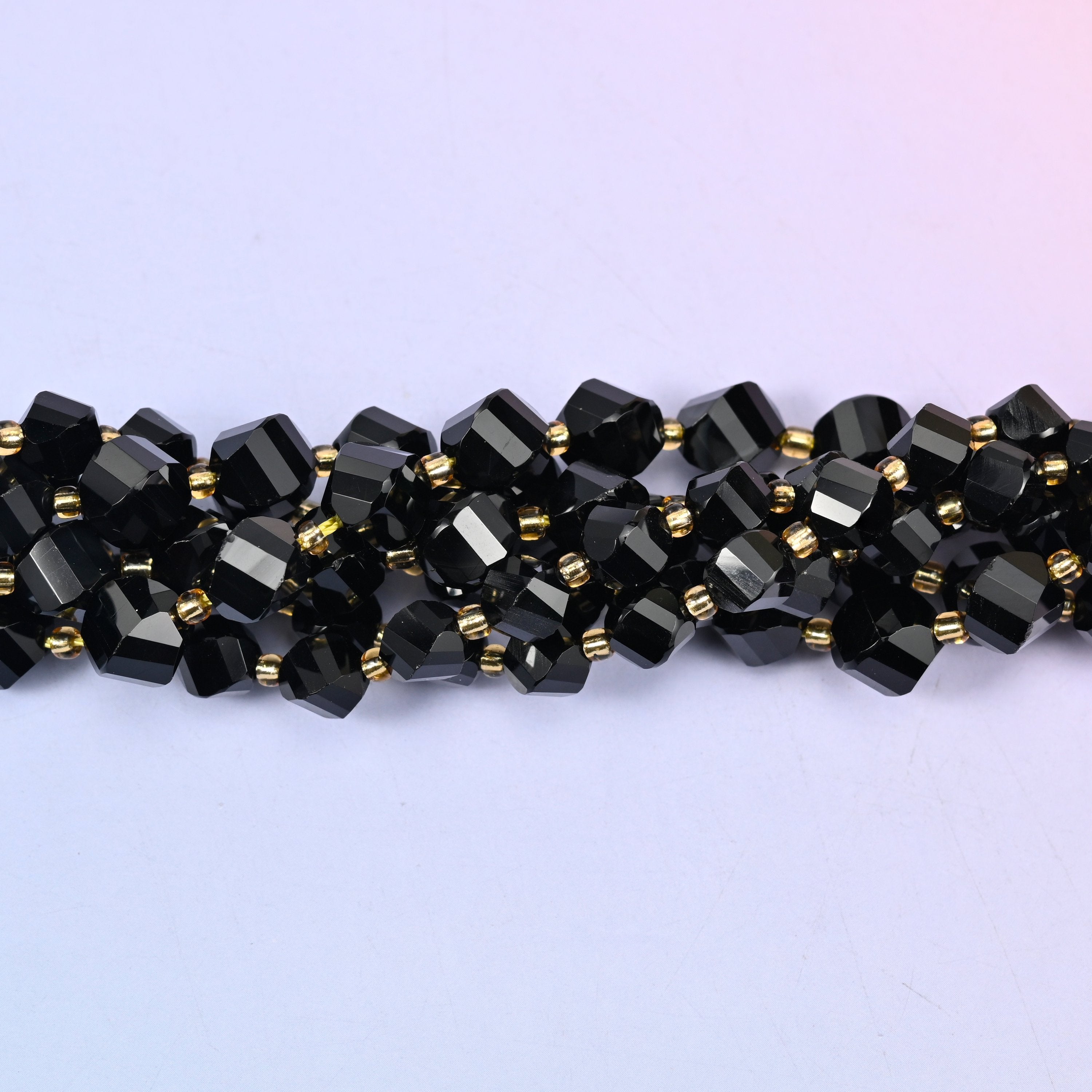Black Onyx Faceted Spiral Twist Beads: Size 8mm 10mm, Jewelry Making, 15 inch Strand