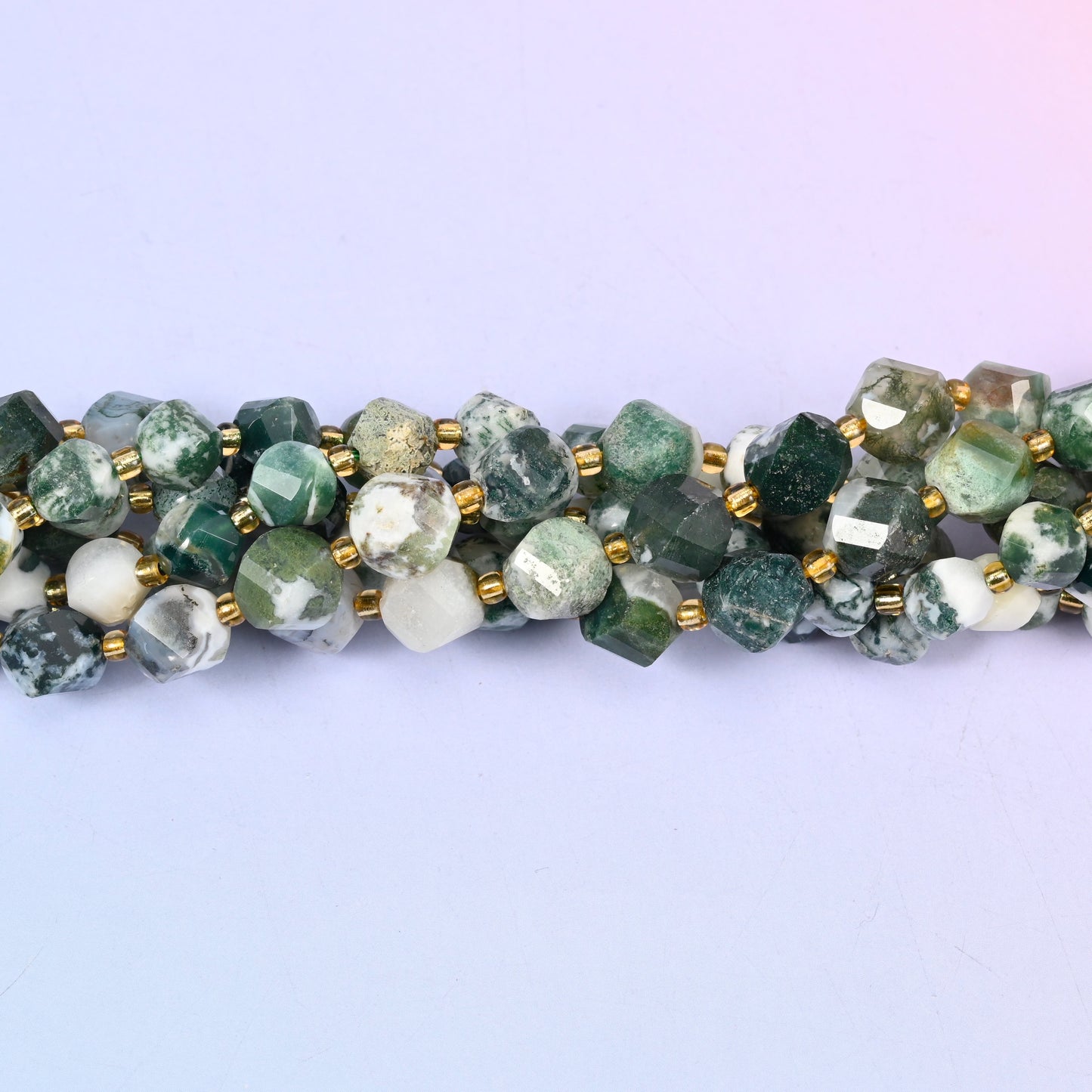 Tree Agate Faceted Spiral Twist Beads: Size 8mm 10mm, Jewelry Making, 15 inch Strand
