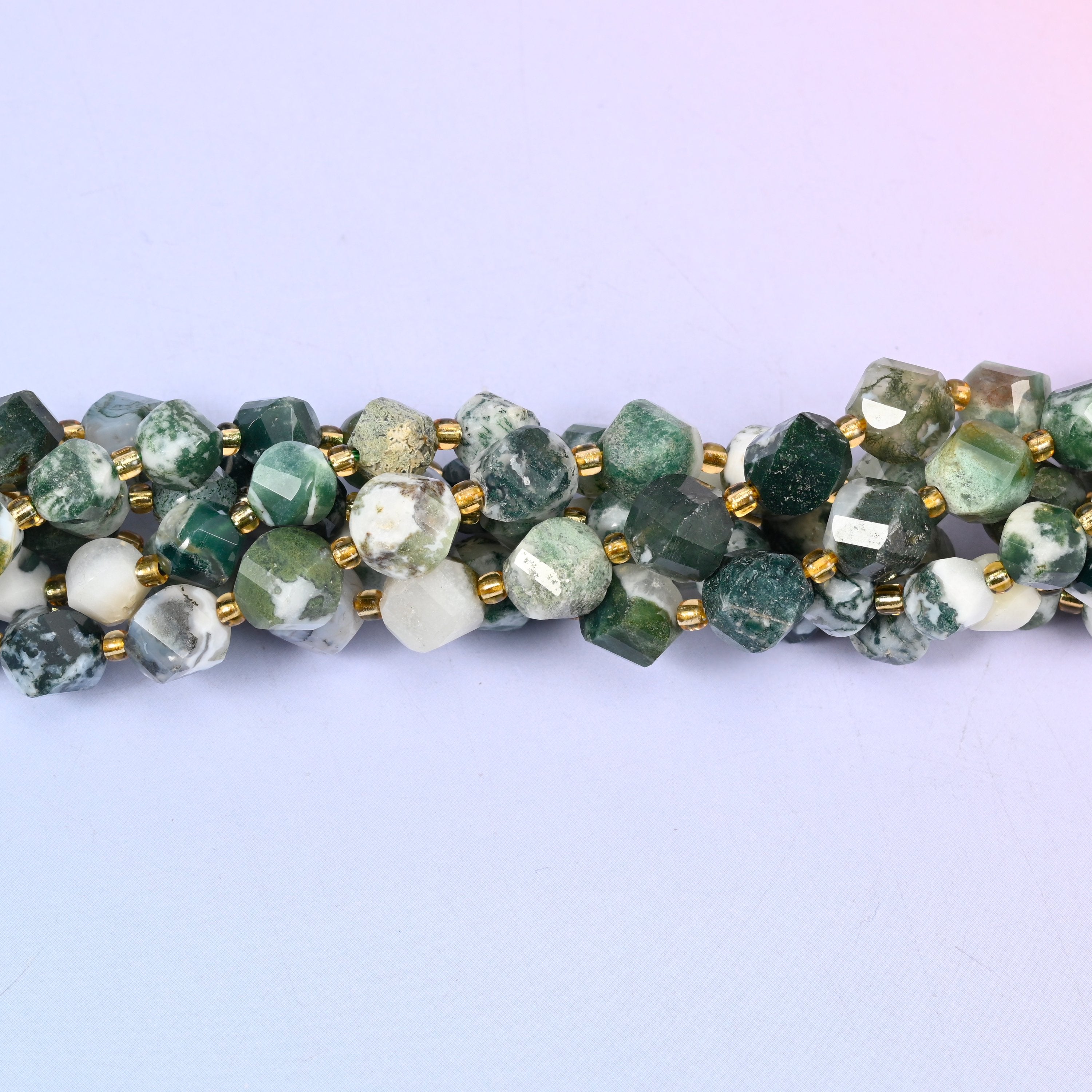 Tree Agate Faceted Spiral Twist Beads: Size 8mm 10mm, Jewelry Making, 15 inch Strand