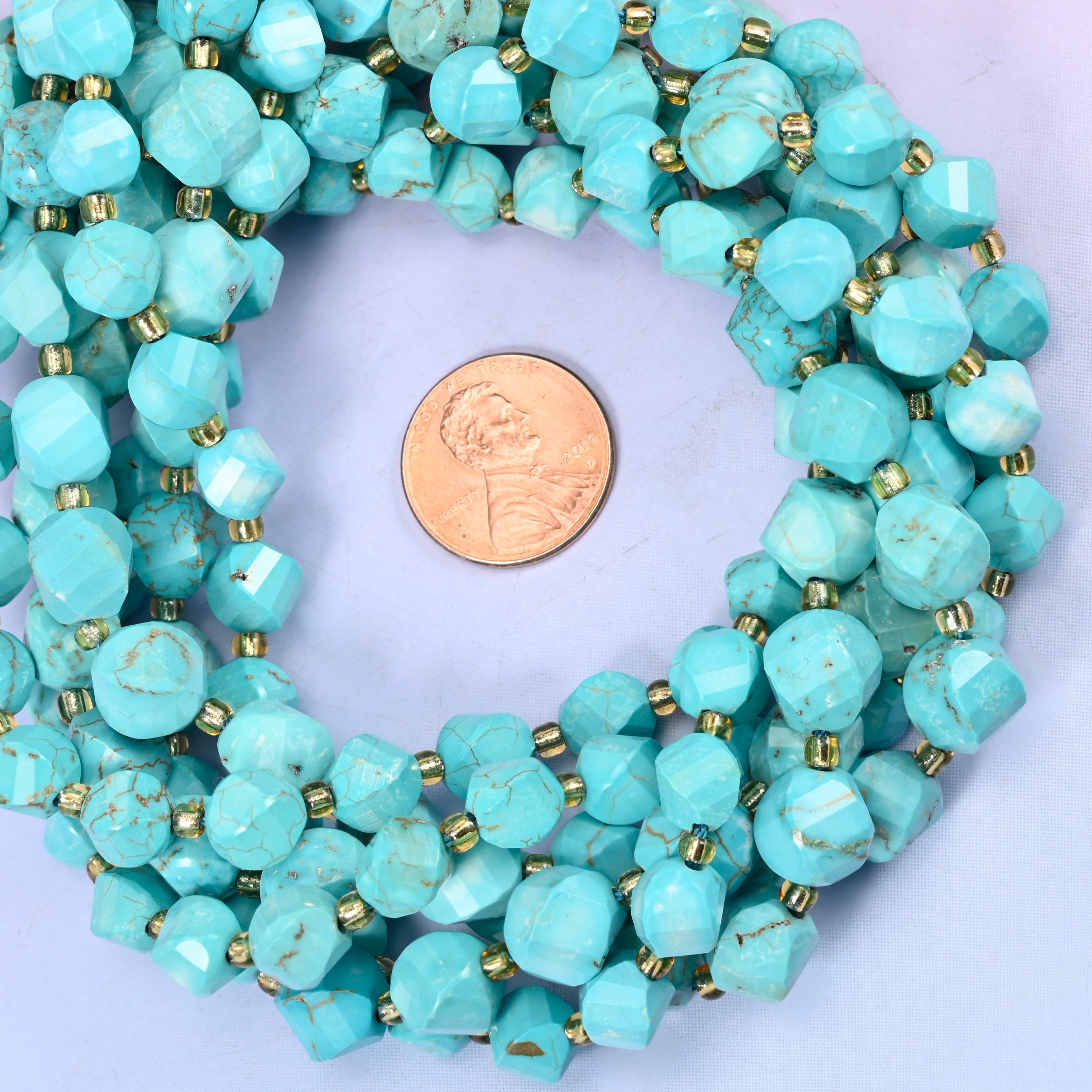 Dyed Light Blue Howlite Faceted Spiral Twist Beads: Size 8mm 10mm, Jewelry Making, 15 inch Strand