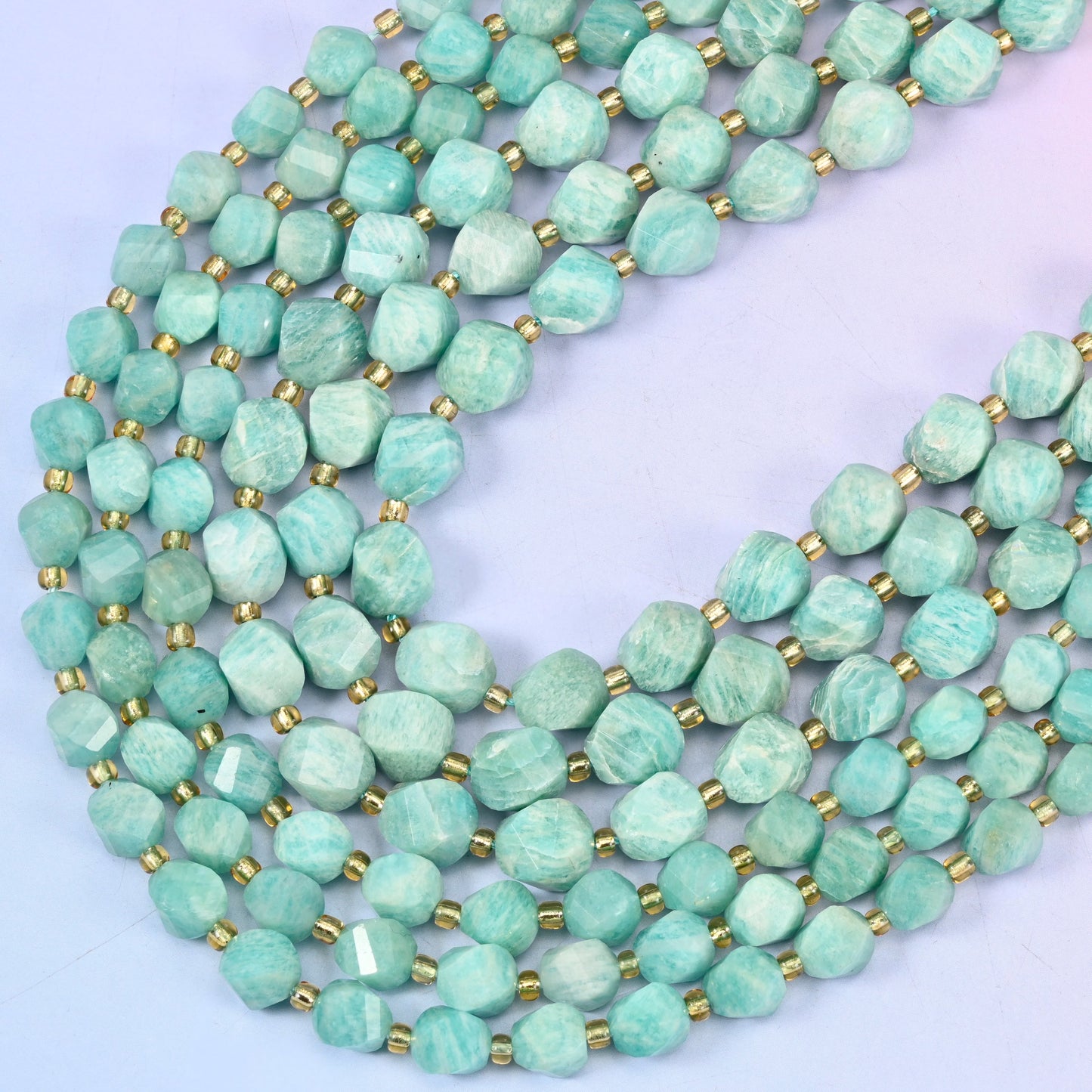 Green Amazonite Faceted Spiral Twist Beads: Size 8mm 10mm, Jewelry Making, 15 inch Strand