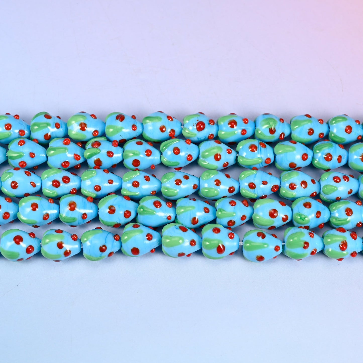 Sky Blue Red Dots Strawberry Glass Beads: Jewelry Making Supply