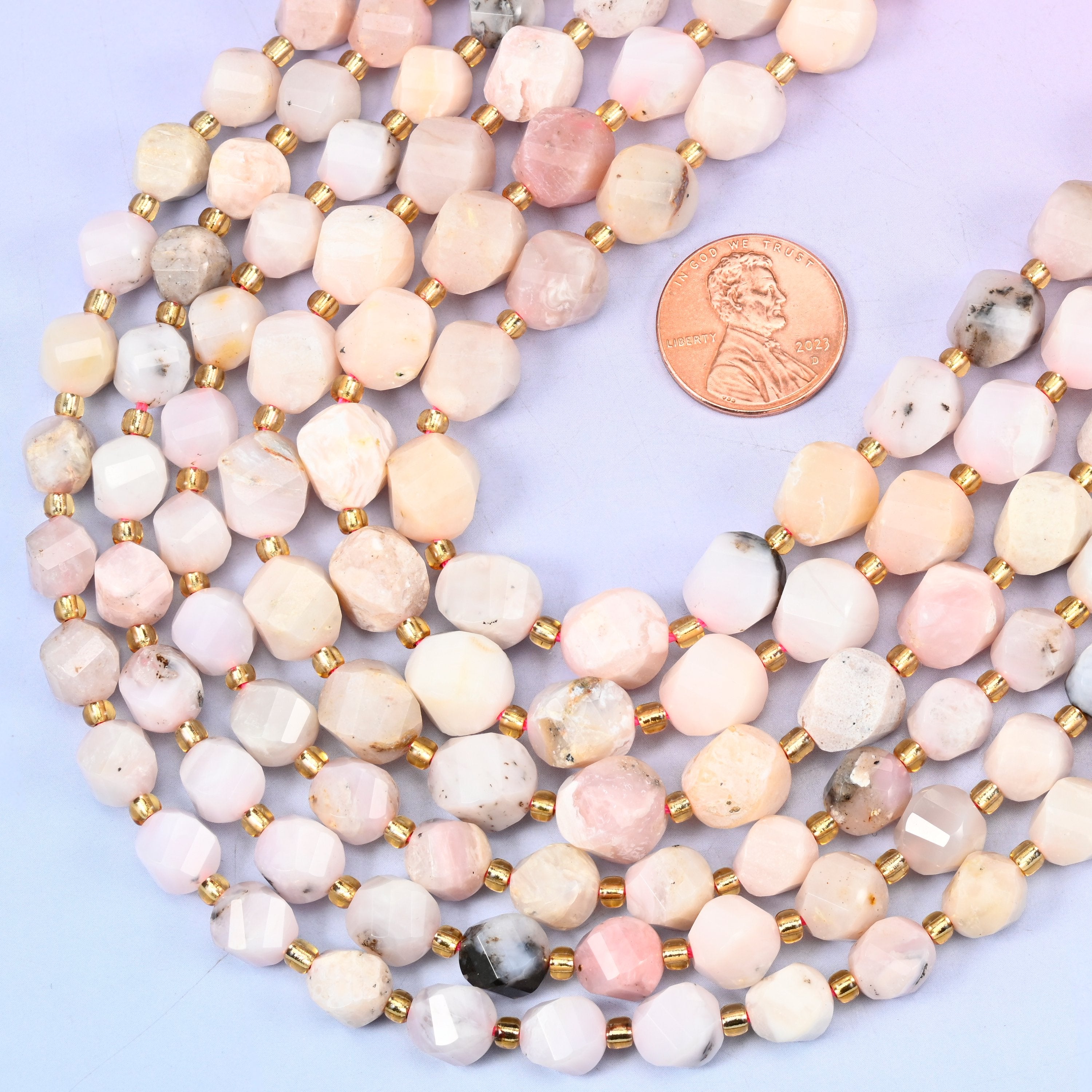 Pink Opal Faceted Spiral Twist Beads: Size 8mm 10mm, Jewelry Making, 15 inch Strand