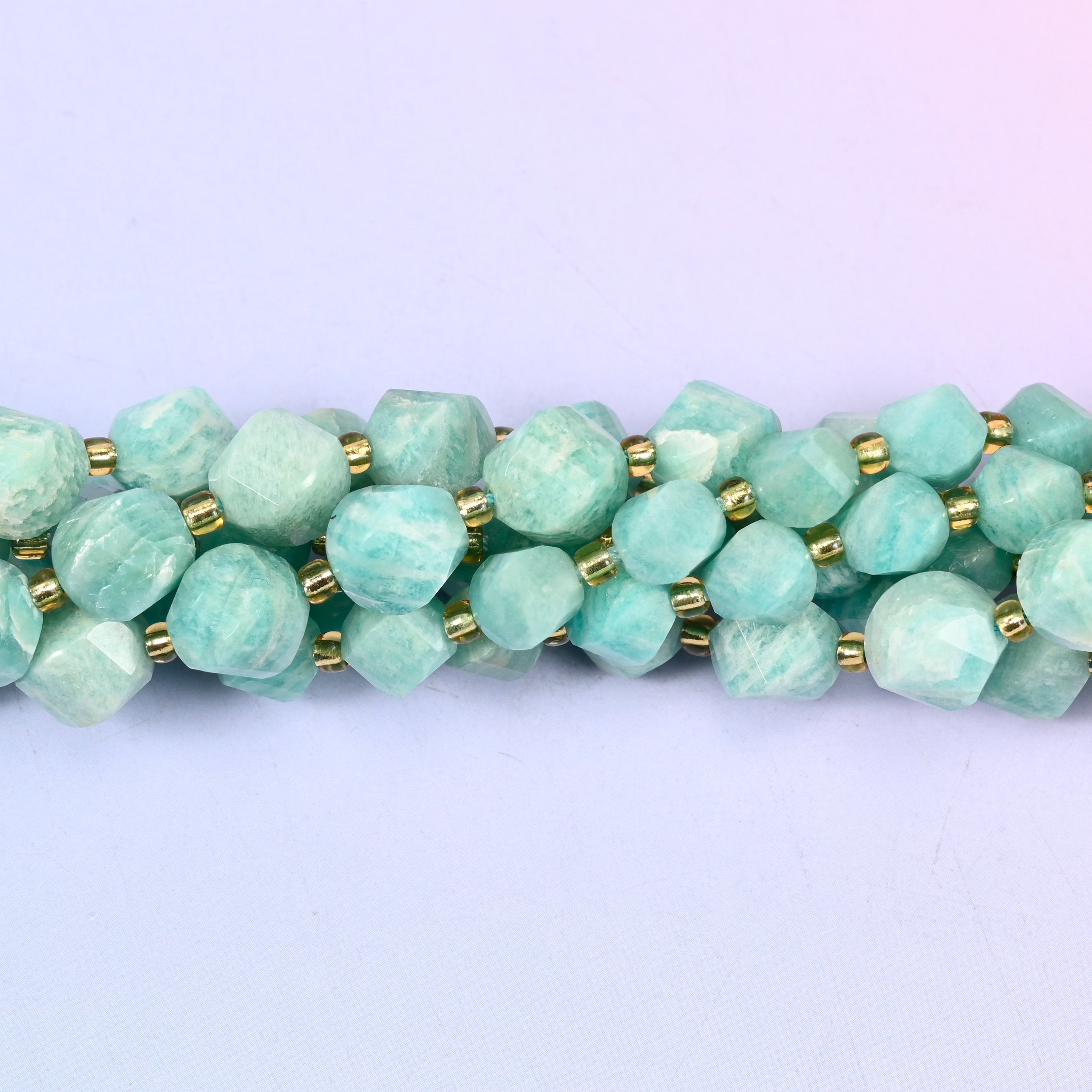 Green Amazonite Faceted Spiral Twist Beads: Size 8mm 10mm, Jewelry Making, 15 inch Strand