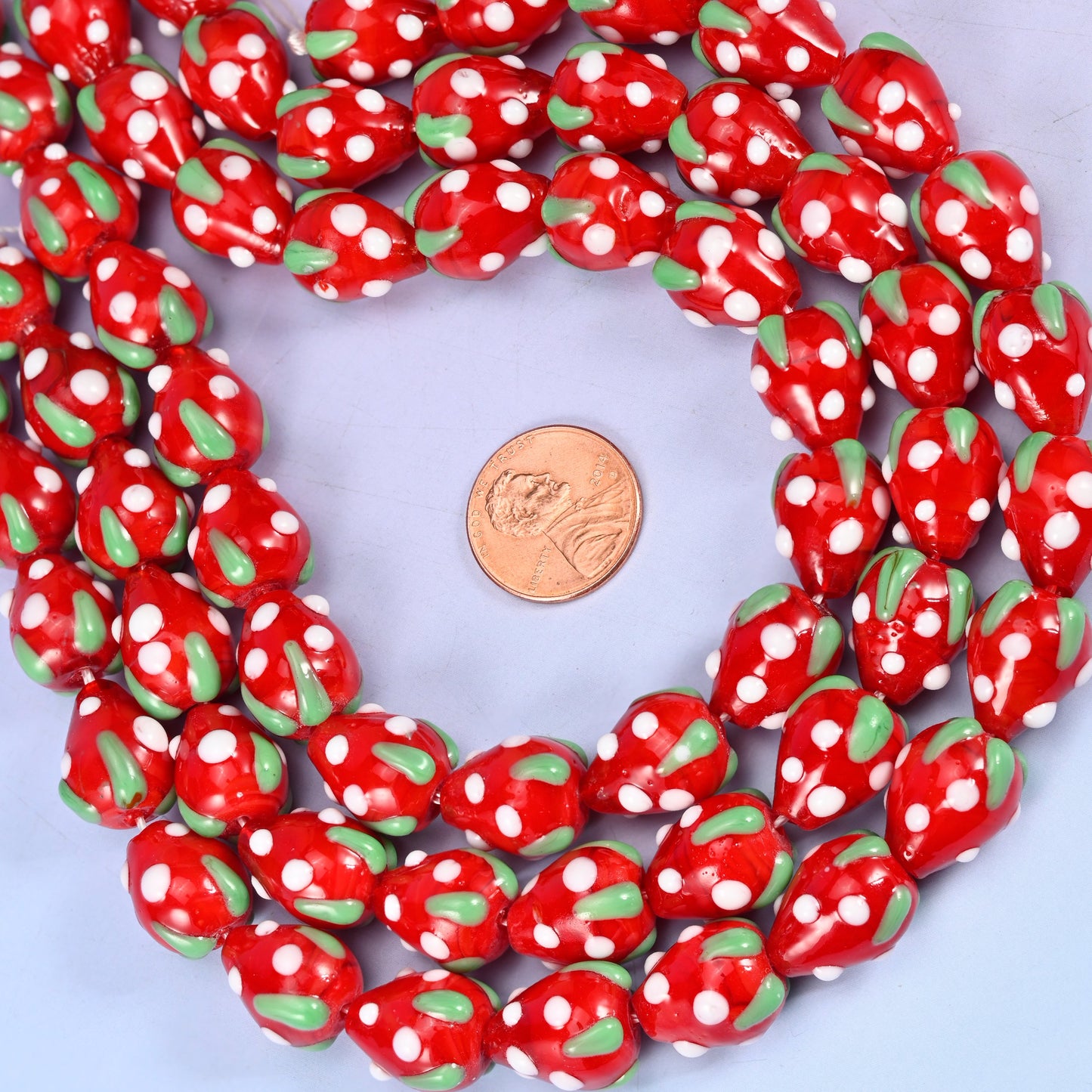 Red White Dots Strawberry Glass Beads: Jewelry Making Supply