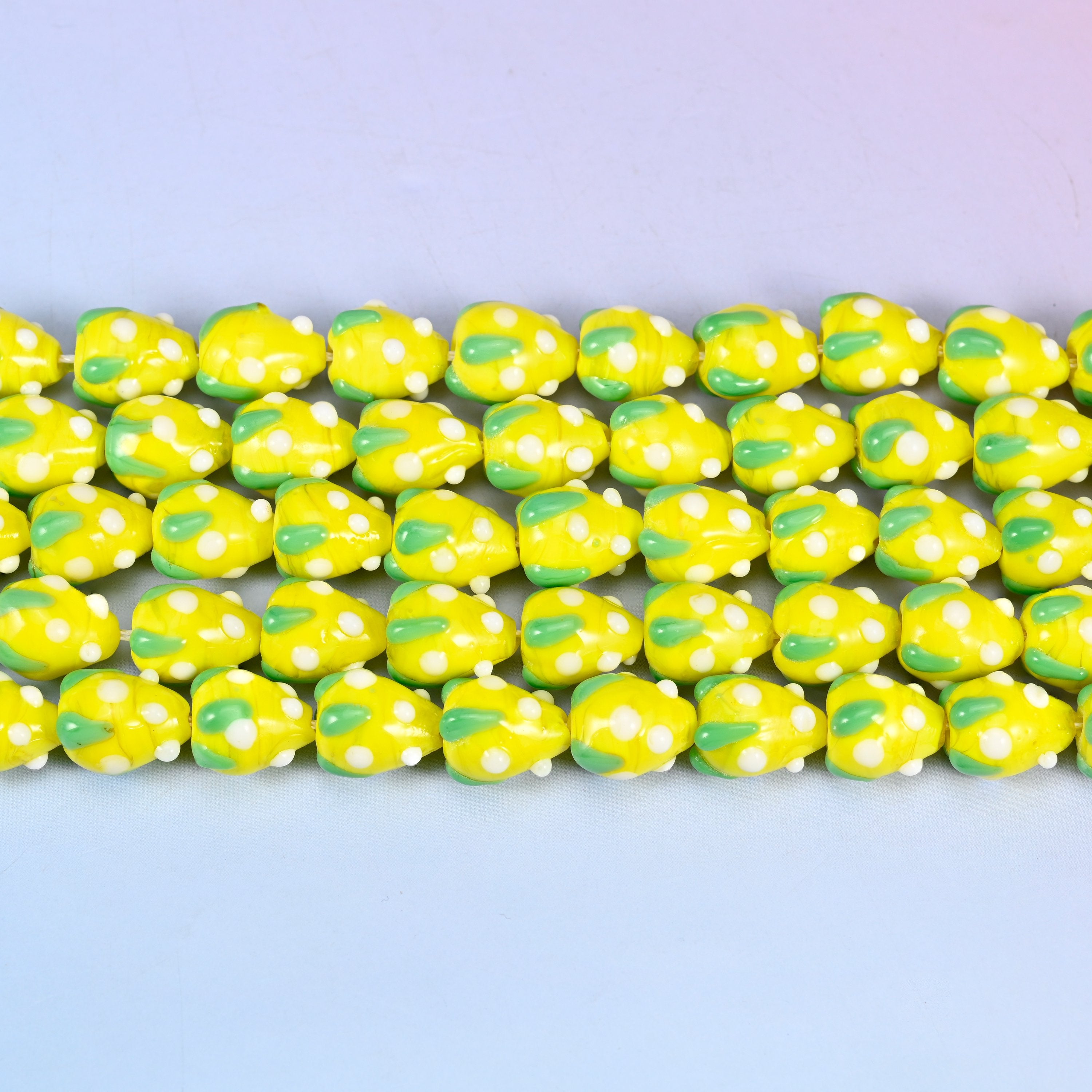 Yellow White Dots Strawberry Glass Beads: Jewelry Making Supply