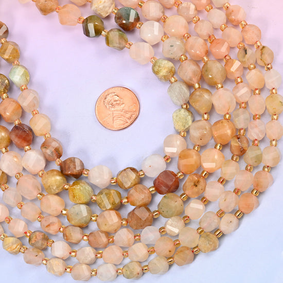 Red Grass Silk Stone Faceted Spiral Twist Beads: Size 8mm 10mm, Jewelry Making, 15 inch Strand