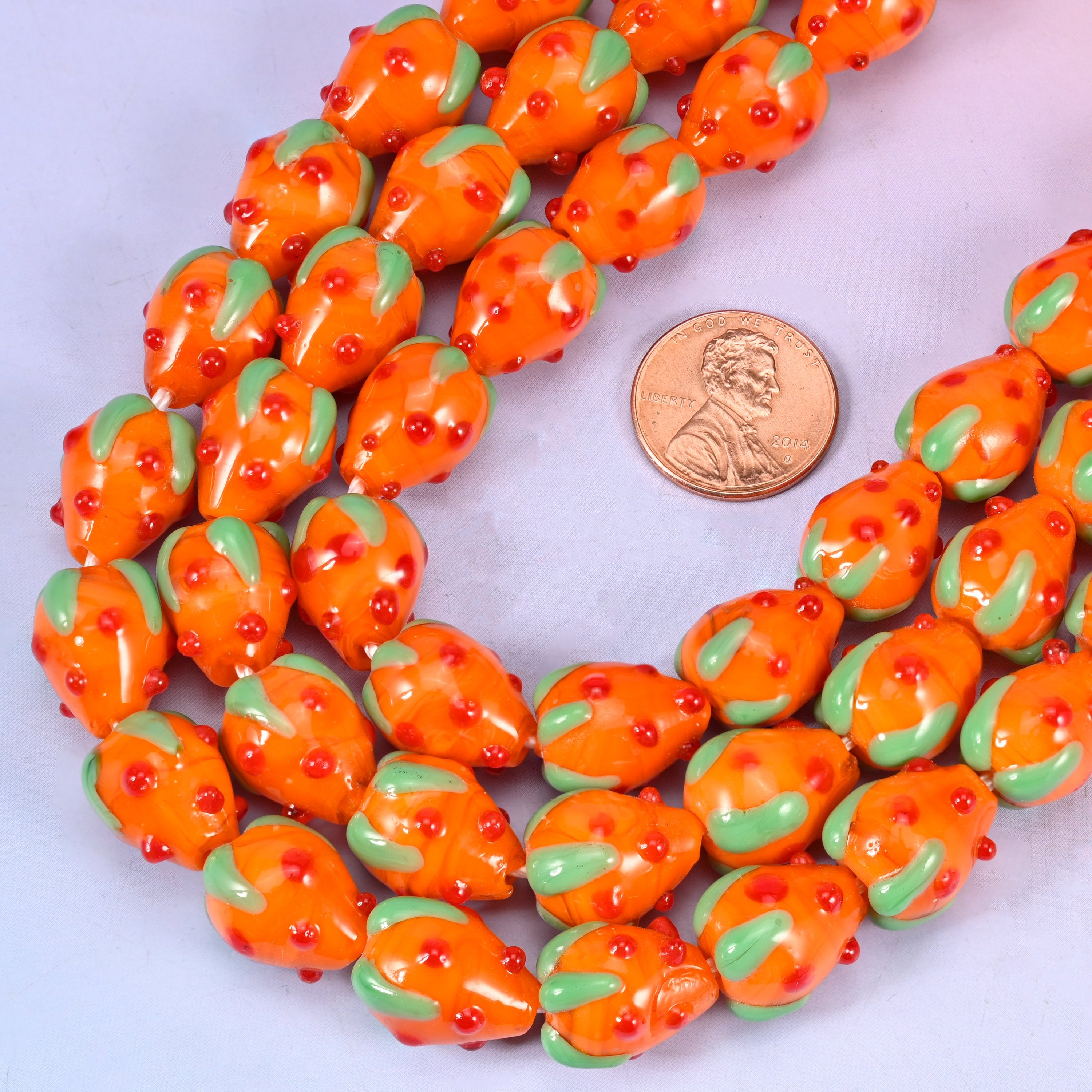 Orange Red Dots Strawberry Glass Beads: Jewelry Making Supply
