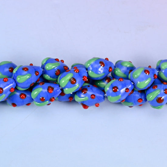 Dark Blue Red Dots Strawberry Glass Beads: Jewelry Making Supply