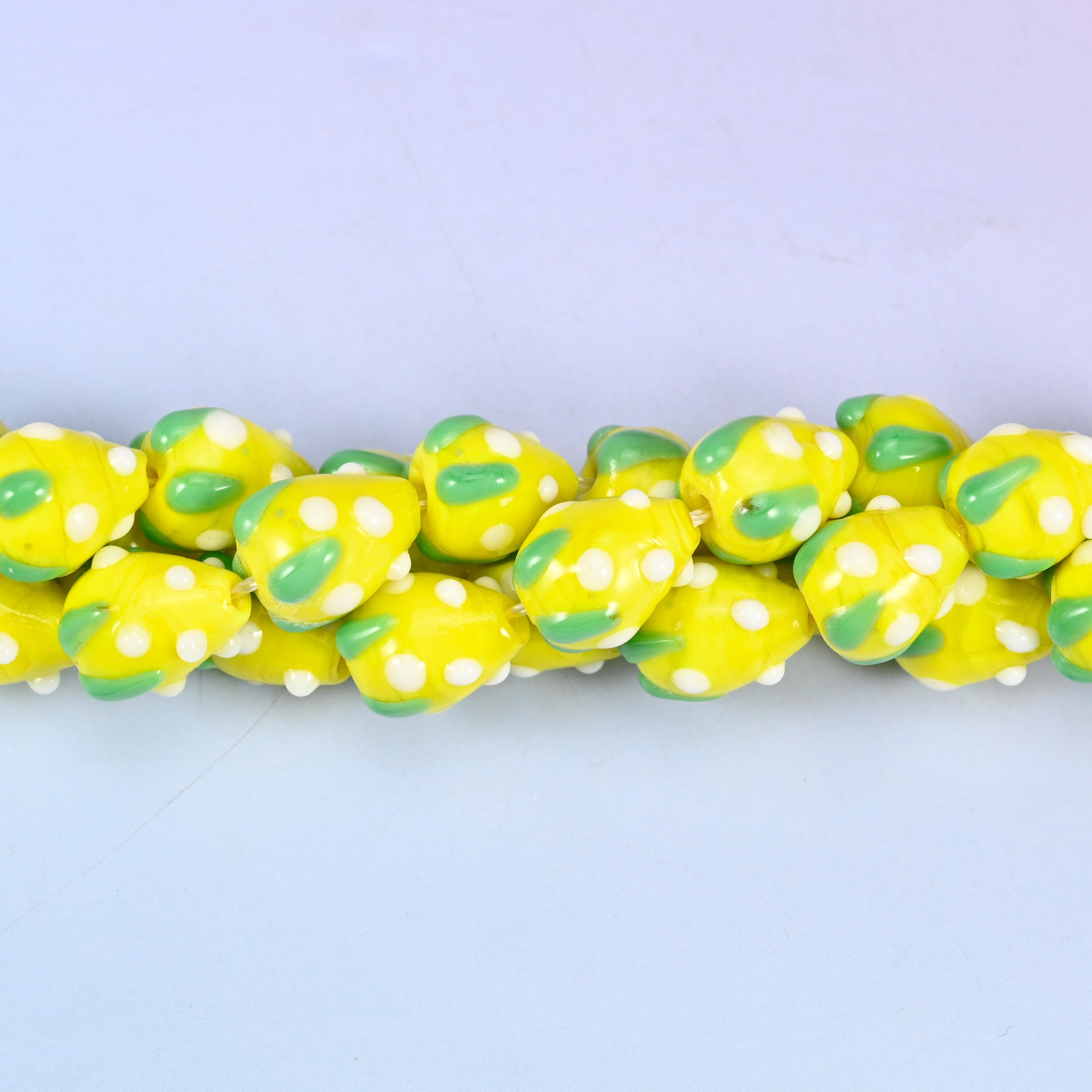 Yellow White Dots Strawberry Glass Beads: Jewelry Making Supply