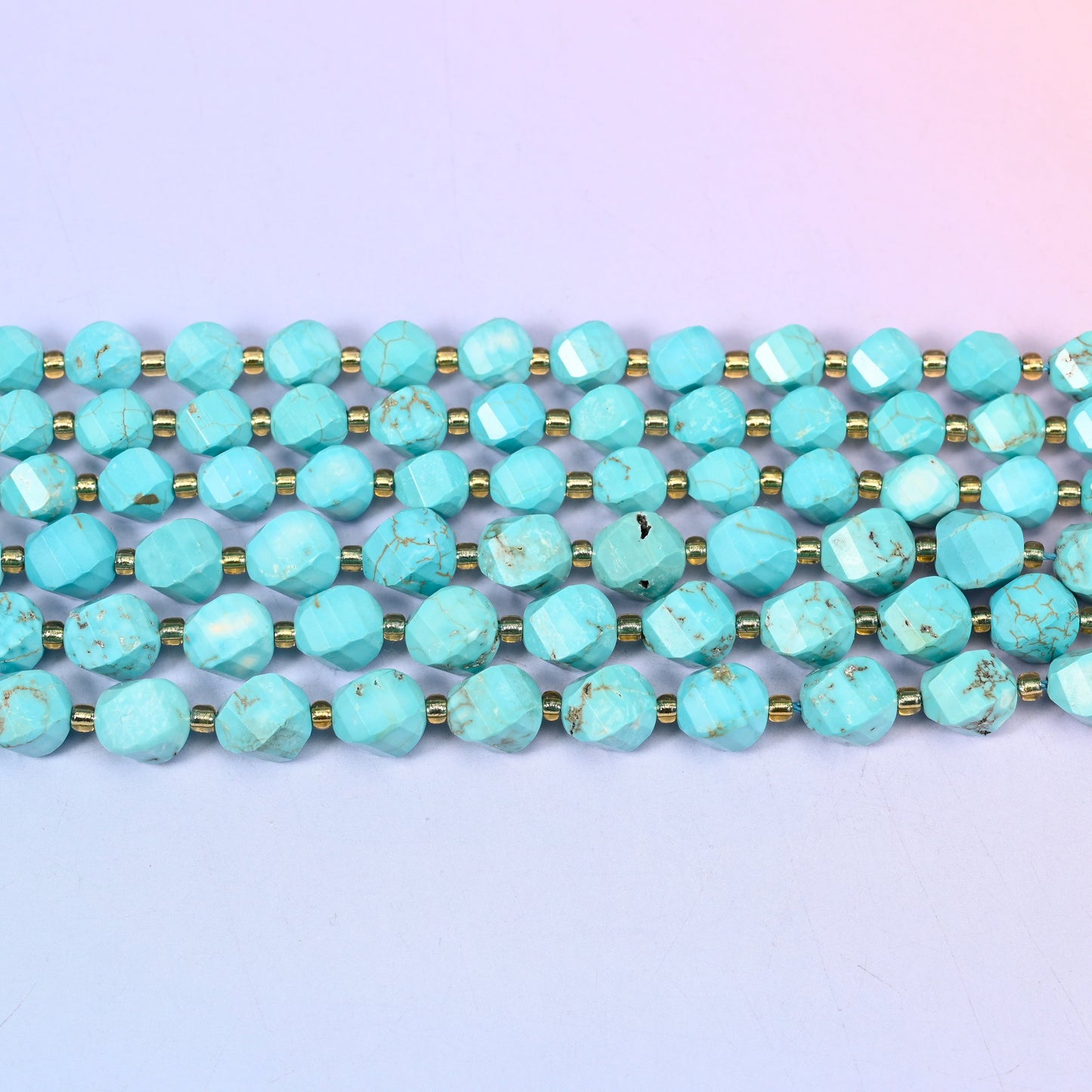 Dyed Light Blue Howlite Faceted Spiral Twist Beads: Size 8mm 10mm, Jewelry Making, 15 inch Strand