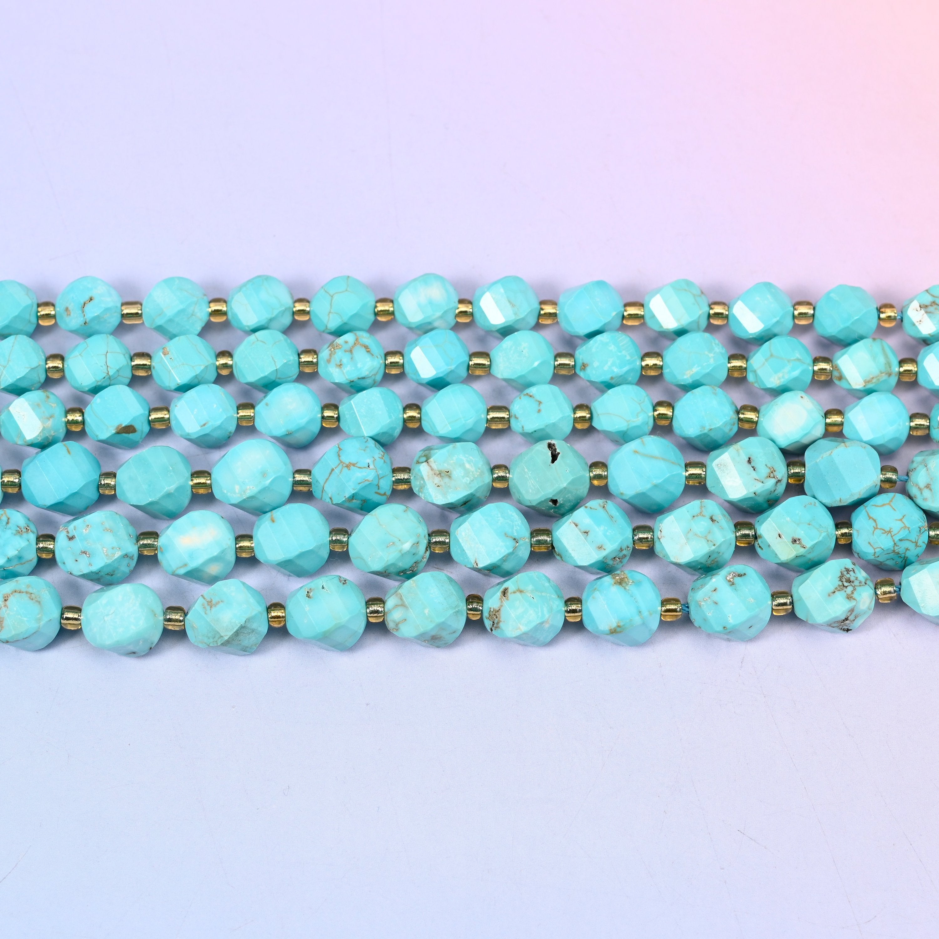 Dyed Light Blue Howlite Faceted Spiral Twist Beads: Size 8mm 10mm, Jewelry Making, 15 inch Strand