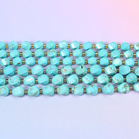 Dyed Light Blue Howlite Faceted Spiral Twist Beads: Size 8mm 10mm, Jewelry Making, 15 inch Strand