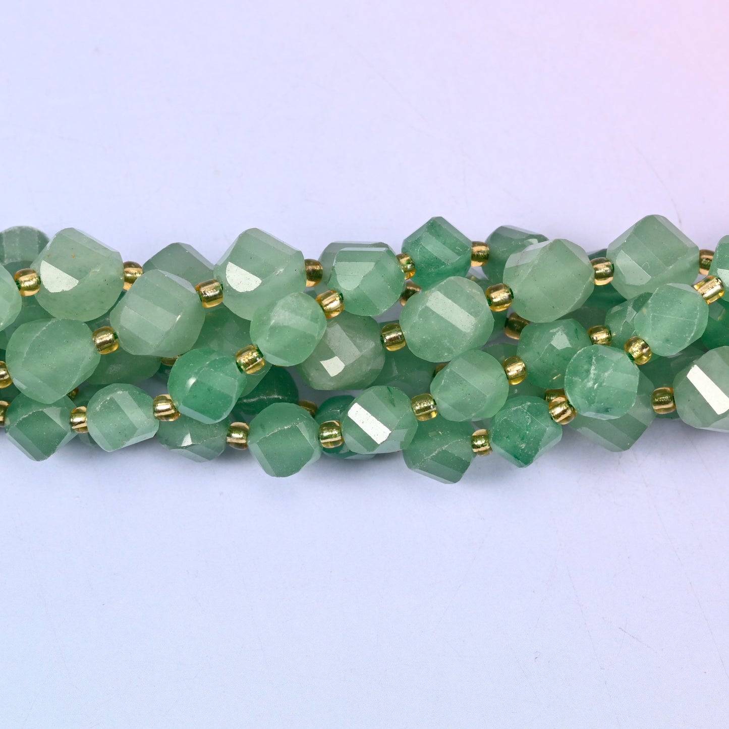 Green Aventurine Faceted Spiral Twist Beads: Size 8mm 10mm, Jewelry Making, 15 inch Strand