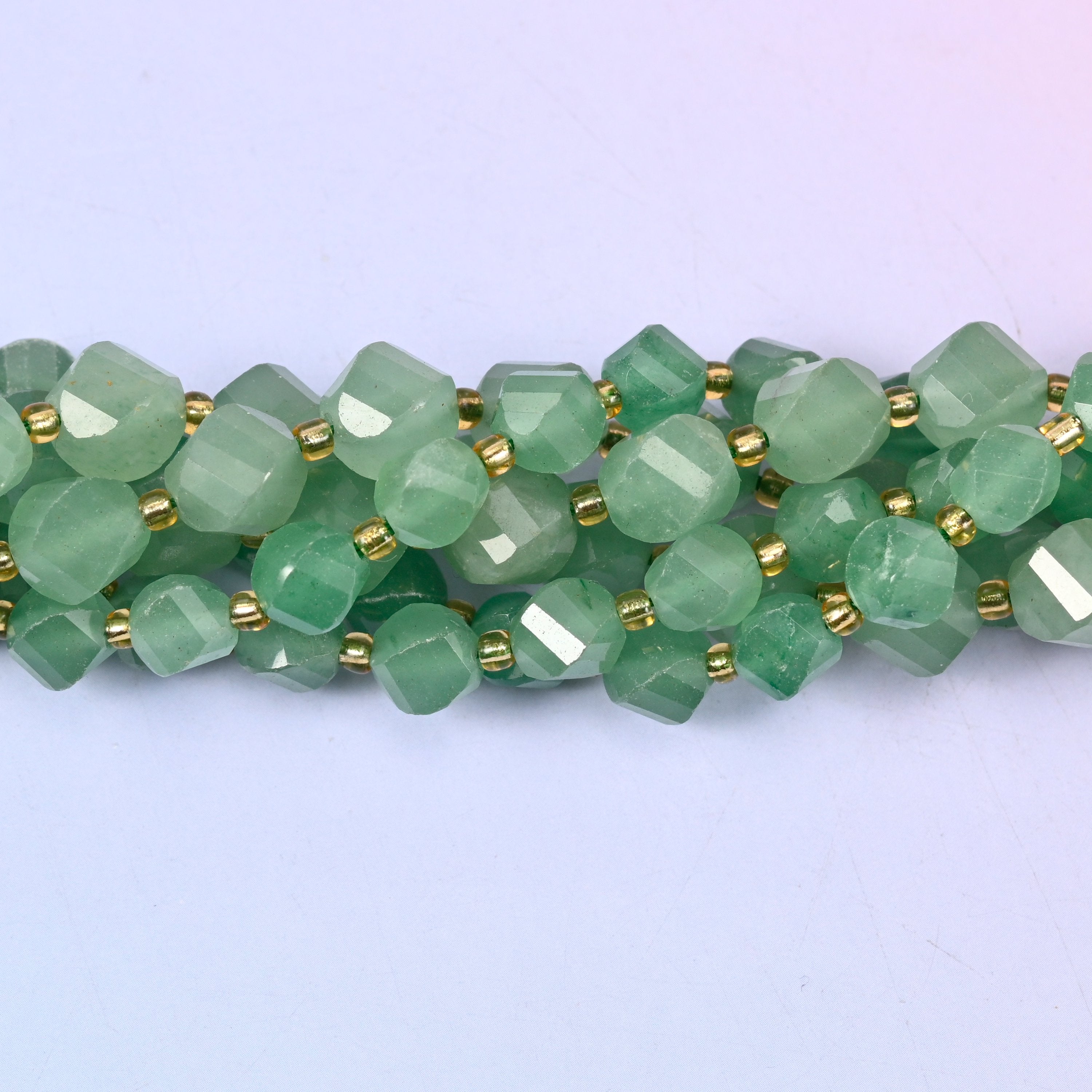 Green Aventurine Faceted Spiral Twist Beads: Size 8mm 10mm, Jewelry Making, 15 inch Strand