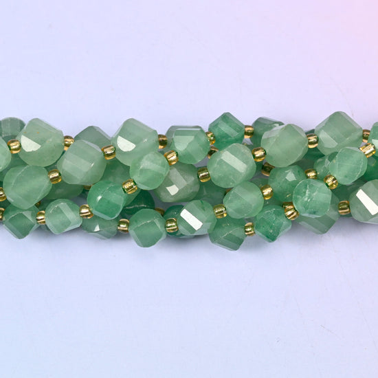Green Aventurine Faceted Spiral Twist Beads: Size 8mm 10mm, Jewelry Making, 15 inch Strand