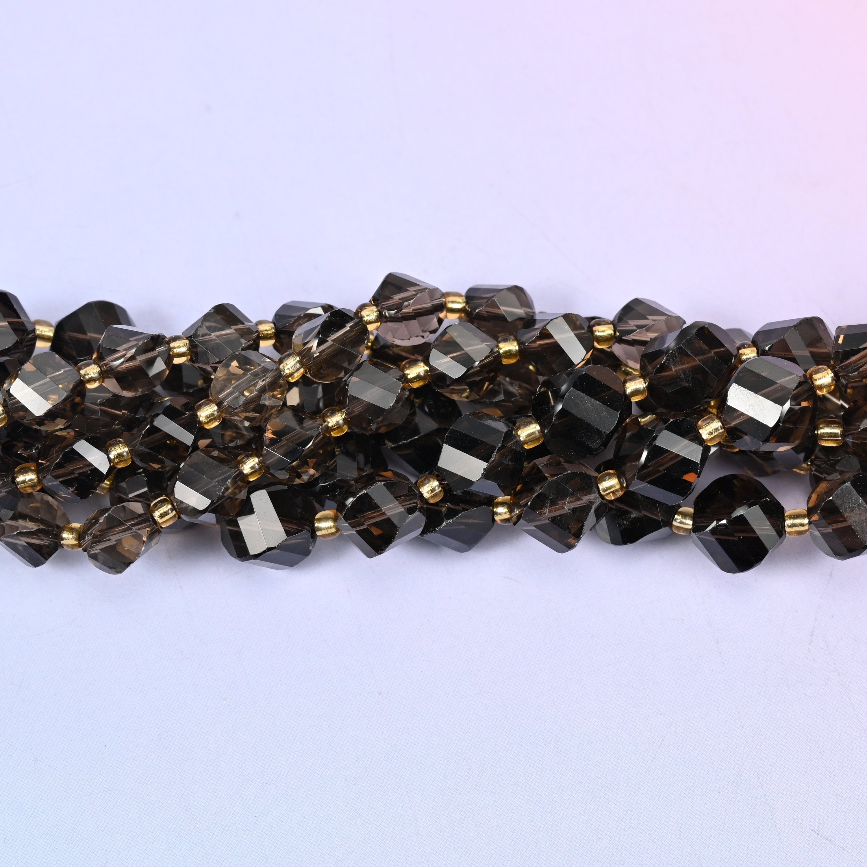 Smoky Quartz Faceted Spiral Twist Beads: Size 8mm 10mm, Jewelry Making, 15 inch Strand