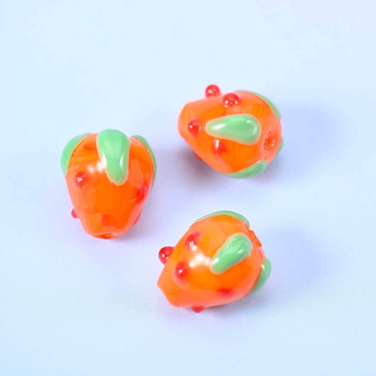 Orange Red Dots Strawberry Glass Beads: Jewelry Making Supply