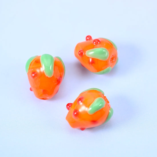Orange Red Dots Strawberry Glass Beads: Jewelry Making Supply