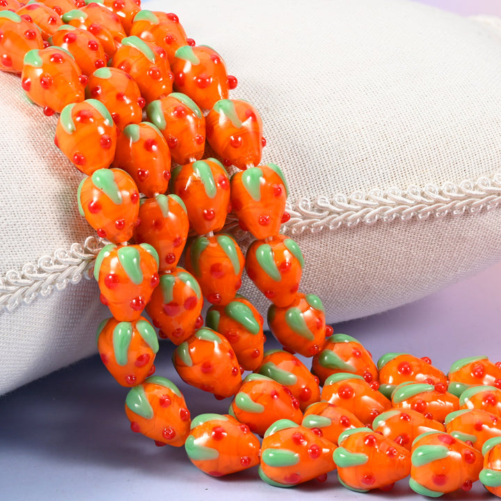 Orange Red Dots Strawberry Glass Beads: Jewelry Making Supply
