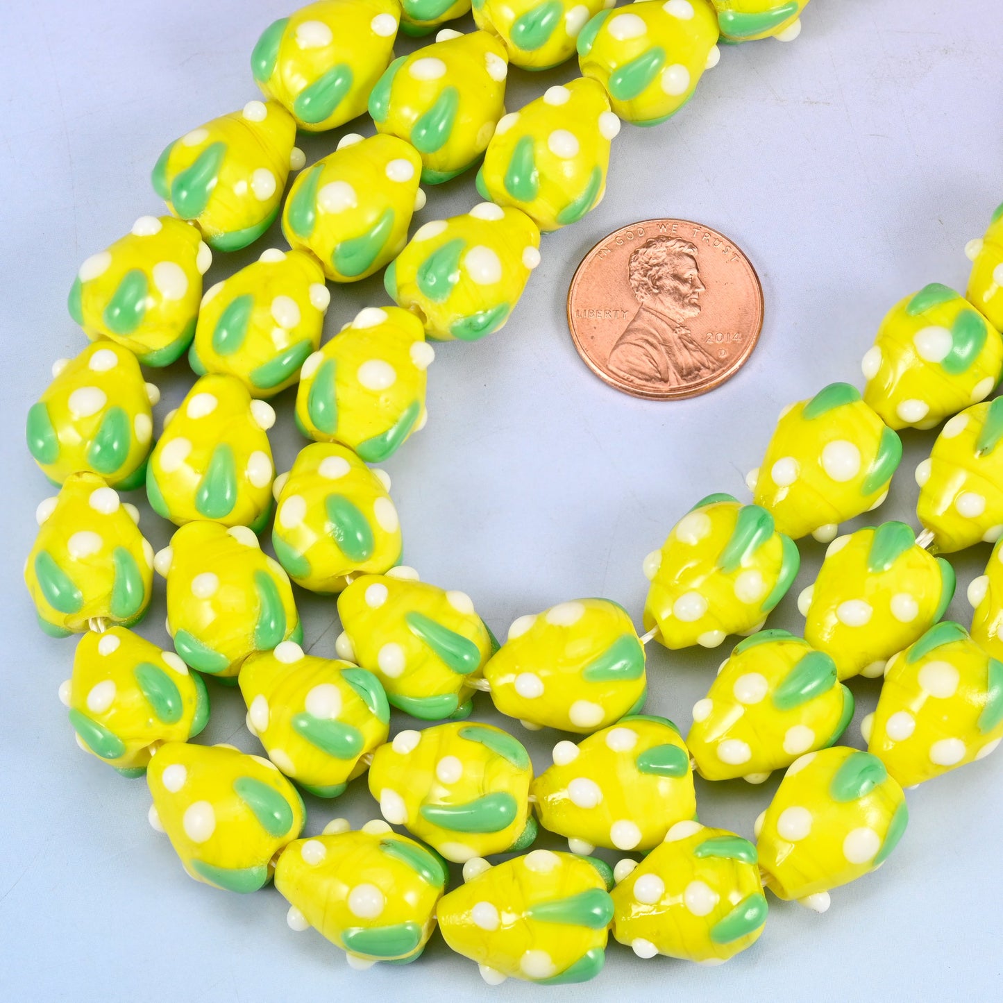 Yellow White Dots Strawberry Glass Beads: Jewelry Making Supply