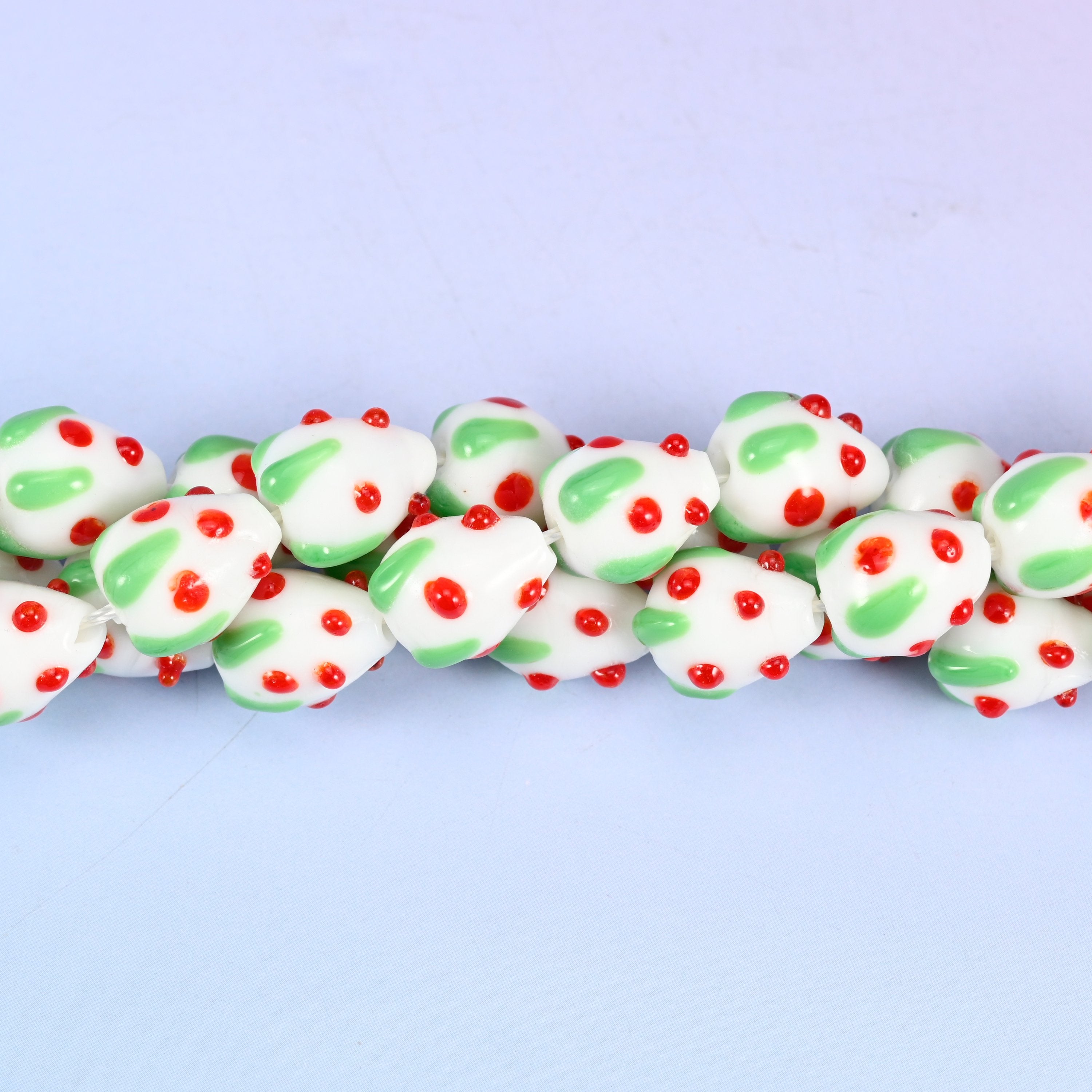 White Red Dots Strawberry Glass Beads: Jewelry Making Supply