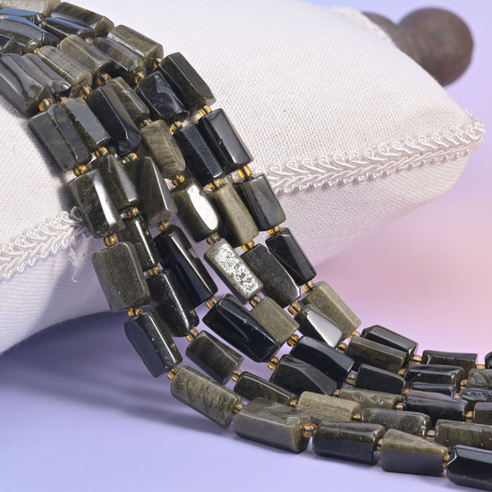 Gold Obsidian Faceted Tube Beads Size 12x8mm Jewelry Making 15.5 Inch Strand