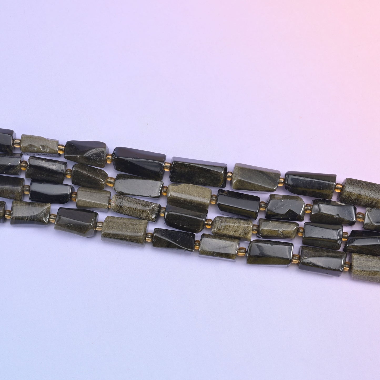 Gold Obsidian Faceted Tube Beads Size 12x8mm Jewelry Making 15.5 Inch Strand