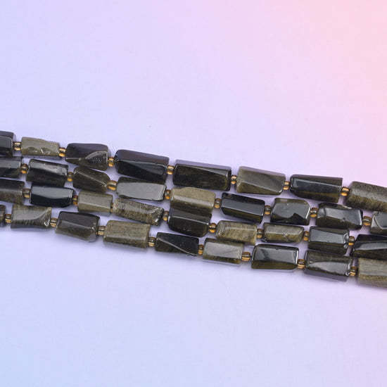 Gold Obsidian Faceted Tube Beads Size 12x8mm Jewelry Making 15.5 Inch Strand