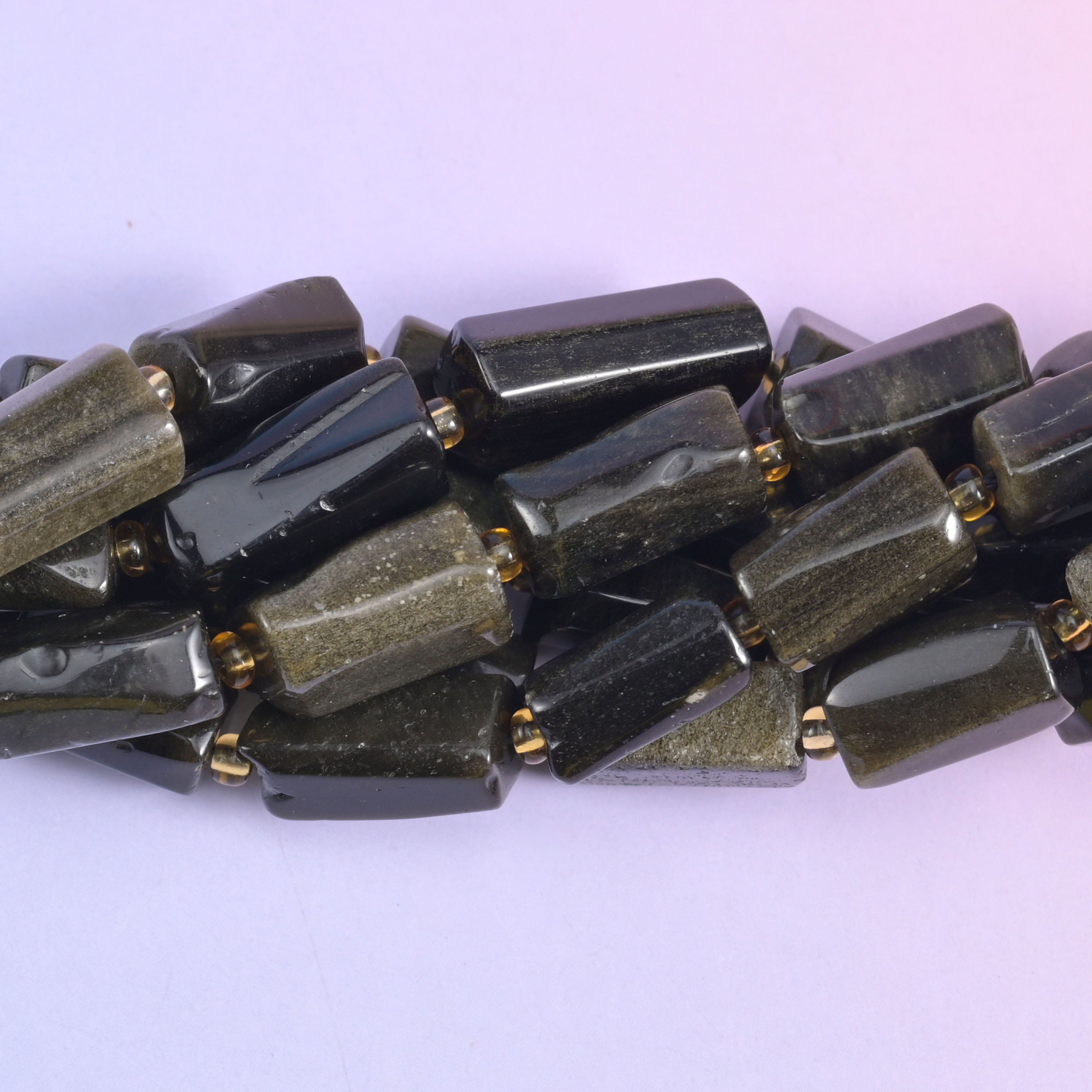 Gold Obsidian Faceted Tube Beads Size 12x8mm Jewelry Making 15.5 Inch Strand