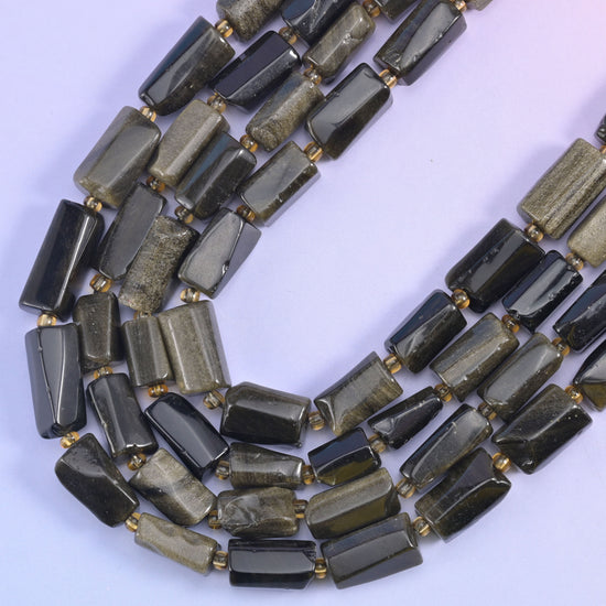 Gold Obsidian Faceted Tube Beads Size 12x8mm Jewelry Making 15.5 Inch Strand