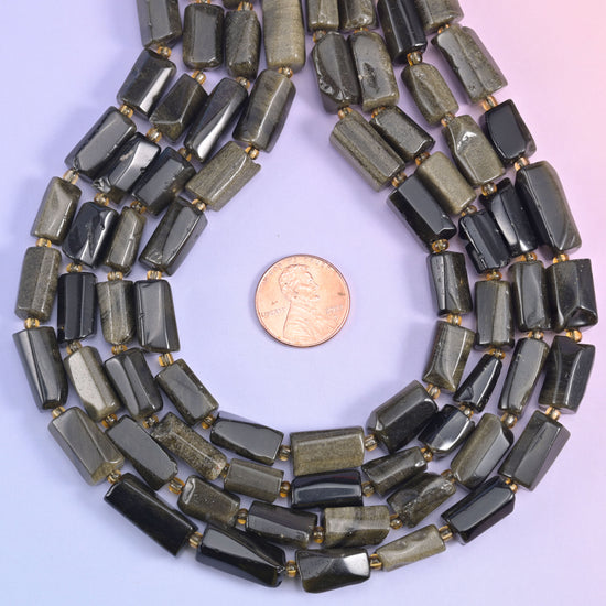 Gold Obsidian Faceted Tube Beads Size 12x8mm Jewelry Making 15.5 Inch Strand