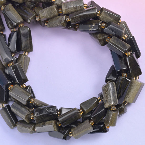 Gold Obsidian Faceted Tube Beads Size 12x8mm Jewelry Making 15.5 Inch Strand