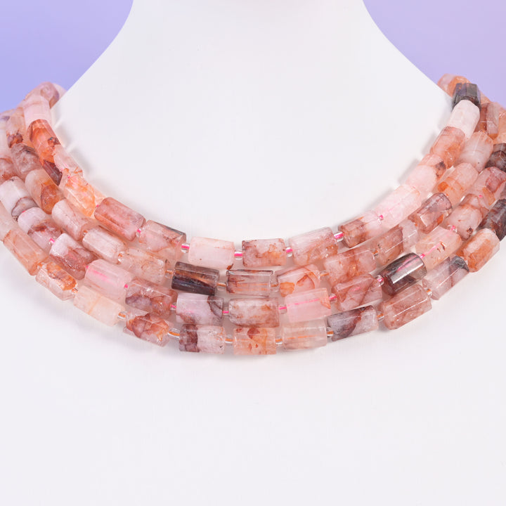 Red Hematoid Faceted Tube Beads Size 12x8mm Jewelry Making 15.5 Inch Strand