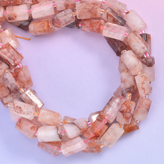 Red Hematoid Faceted Tube Beads Size 12x8mm Jewelry Making 15.5 Inch Strand