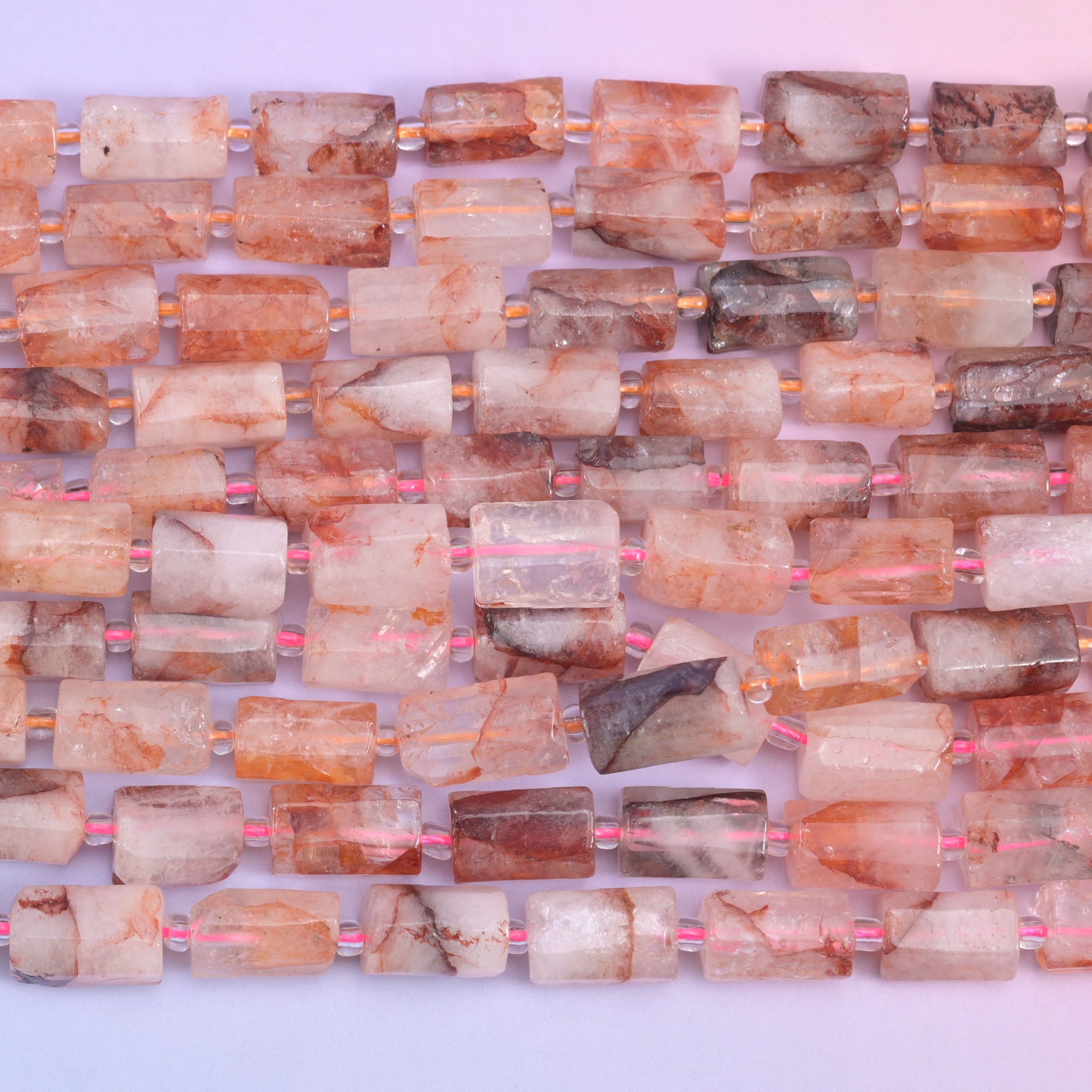 Red Hematoid Faceted Tube Beads Size 12x8mm Jewelry Making 15.5 Inch Strand