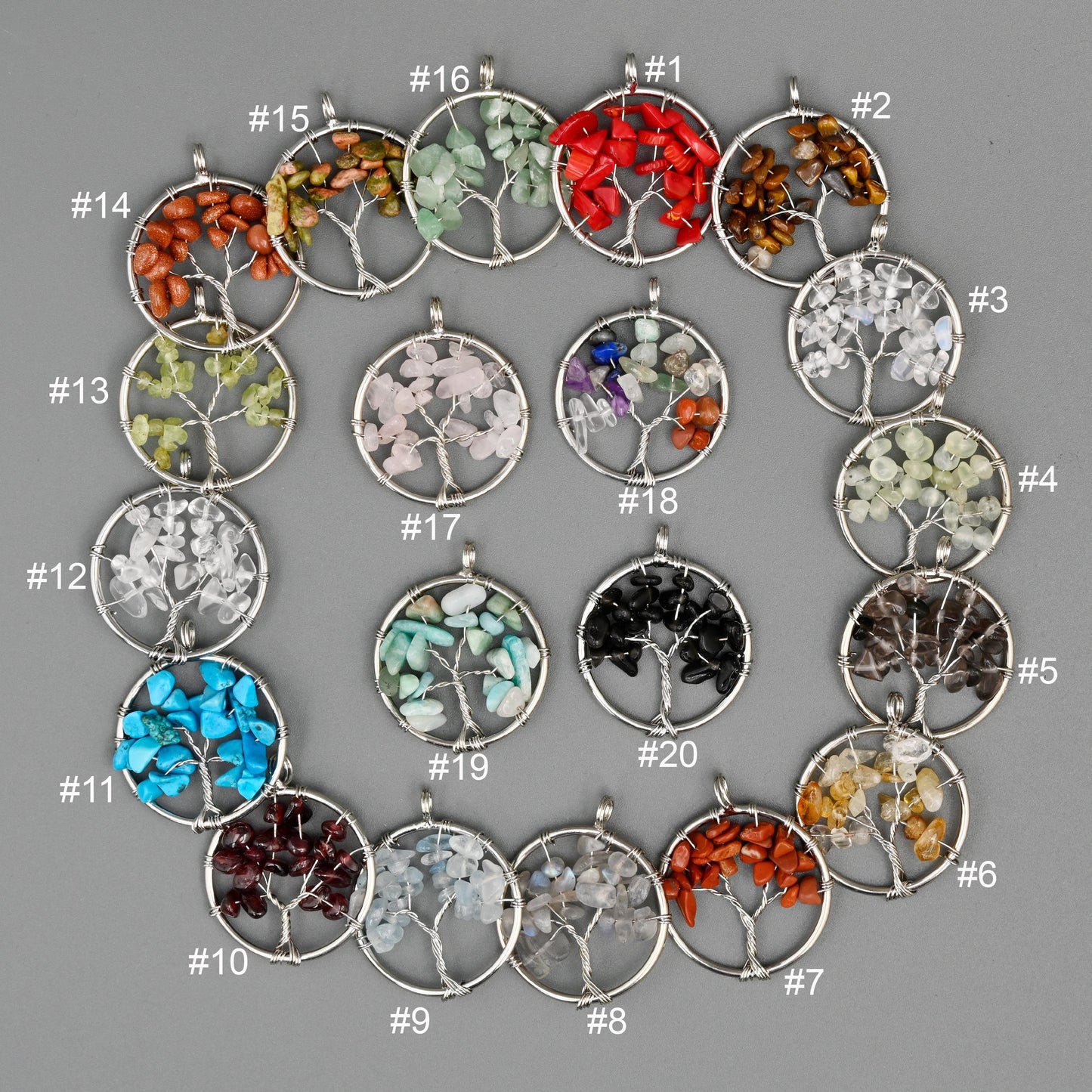 30mm Tree of Life Wire Wrapped Pendant Charm, Natural Gemstone Tree Pendant - Mycrazycrystal