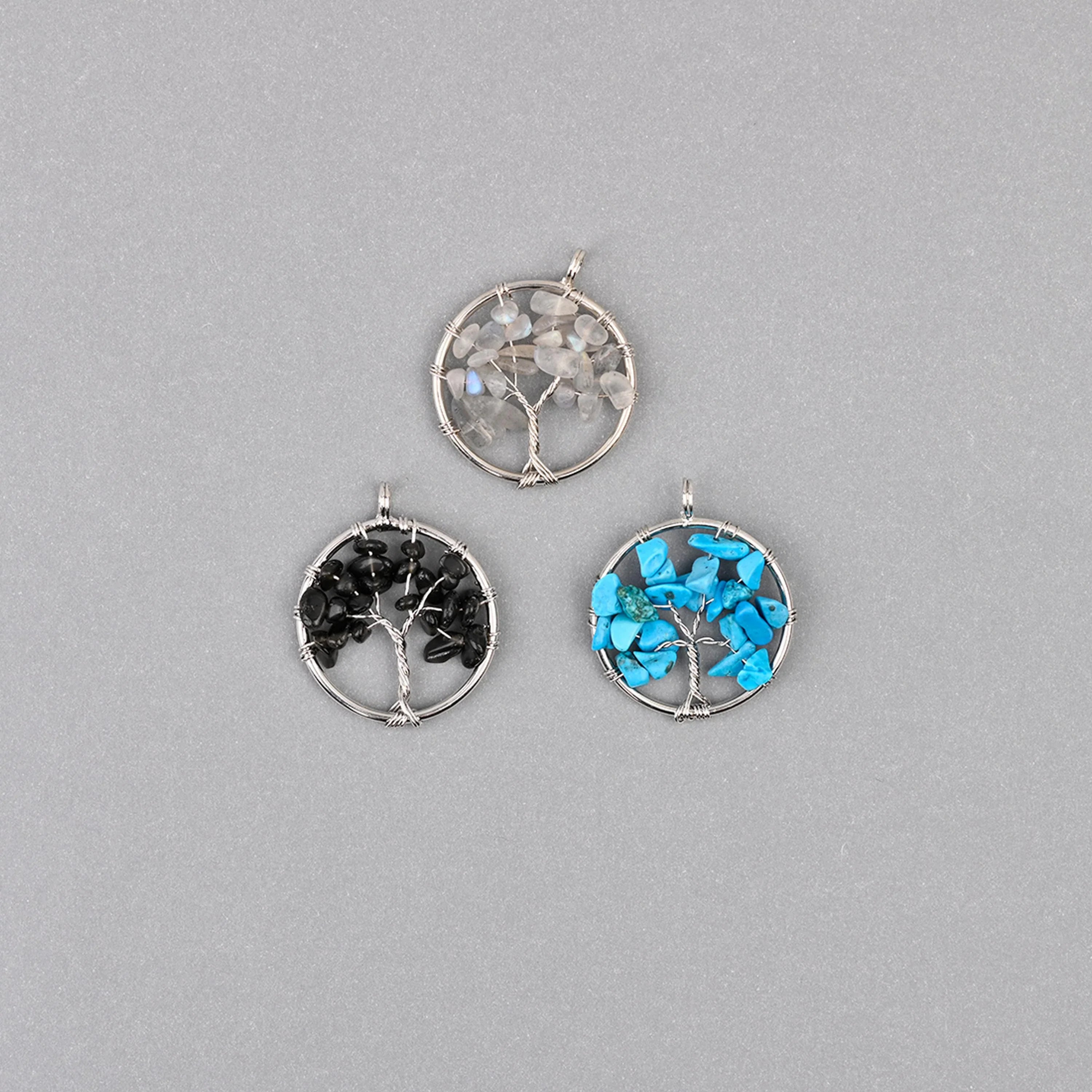 30mm Tree of Life Wire Wrapped Pendant Charm, Natural Gemstone Tree Pendant - Mycrazycrystal