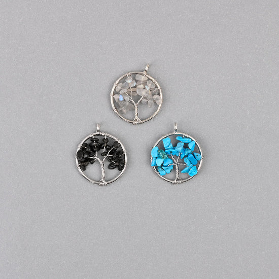 30mm Tree of Life Wire Wrapped Pendant Charm, Natural Gemstone Tree Pendant - Mycrazycrystal