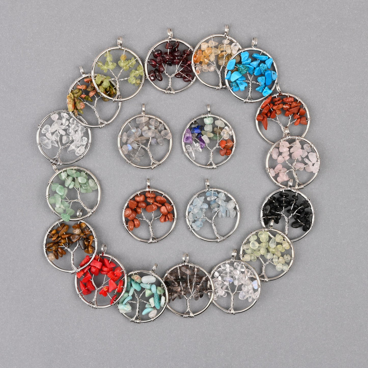 30mm Tree of Life Wire Wrapped Pendant Charm, Natural Gemstone Tree Pendant - Mycrazycrystal