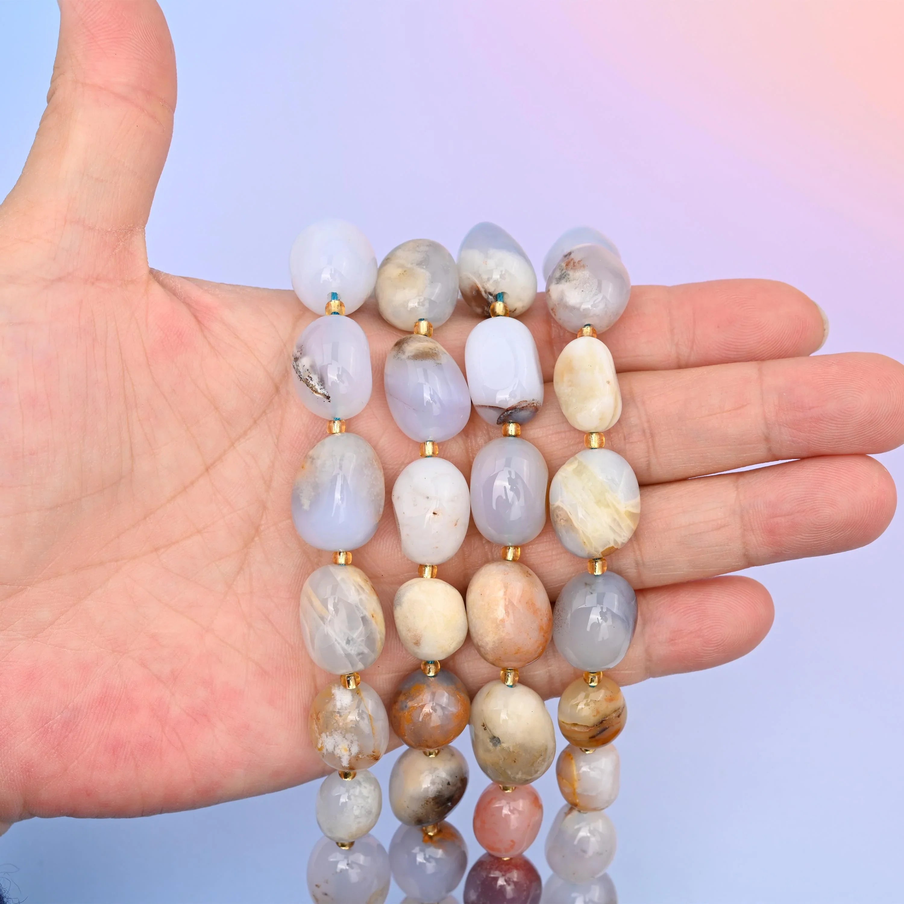 Natural Blue Lace Agate Oval Gemstone Beads, Size 10-17mm Blue Lace Agate Nugget Beads, DIY Jewelry Making Beads, 15.5 Inches Per Strand - Mycrazycrystal