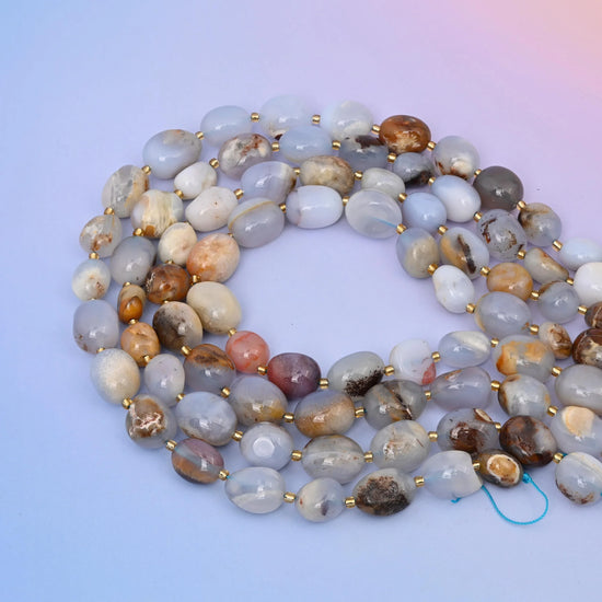 Natural Blue Lace Agate Oval Gemstone Beads, Size 10-17mm Blue Lace Agate Nugget Beads, DIY Jewelry Making Beads, 15.5 Inches Per Strand - Mycrazycrystal