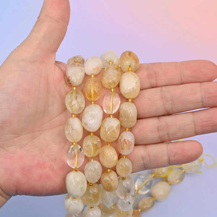 Natural Yellow Citrine Oval Gemstone Beads, Size 10-17mm Yellow Citrine Nugget Beads, DIY Jewelry Making Beads, 15.5 Inches Per Strand - Mycrazycrystal