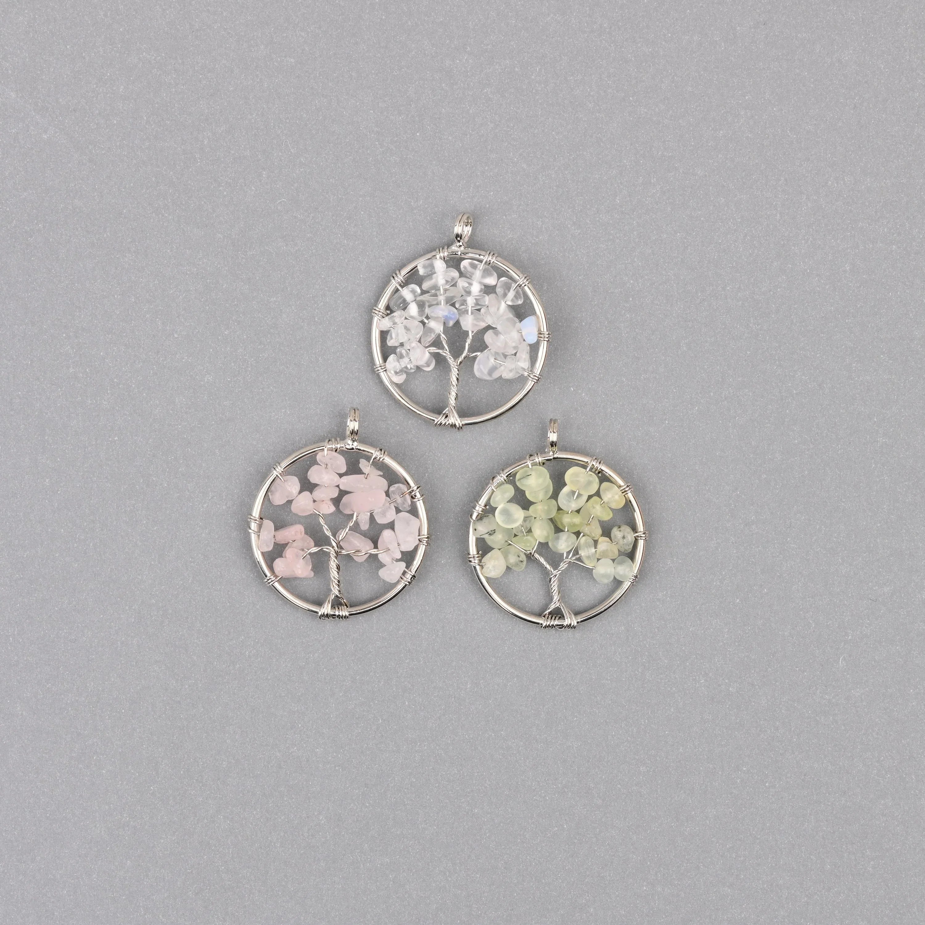 30mm Tree of Life Wire Wrapped Pendant Charm, Natural Gemstone Tree Pendant - Mycrazycrystal