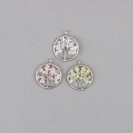 30mm Tree of Life Wire Wrapped Pendant Charm, Natural Gemstone Tree Pendant - Mycrazycrystal