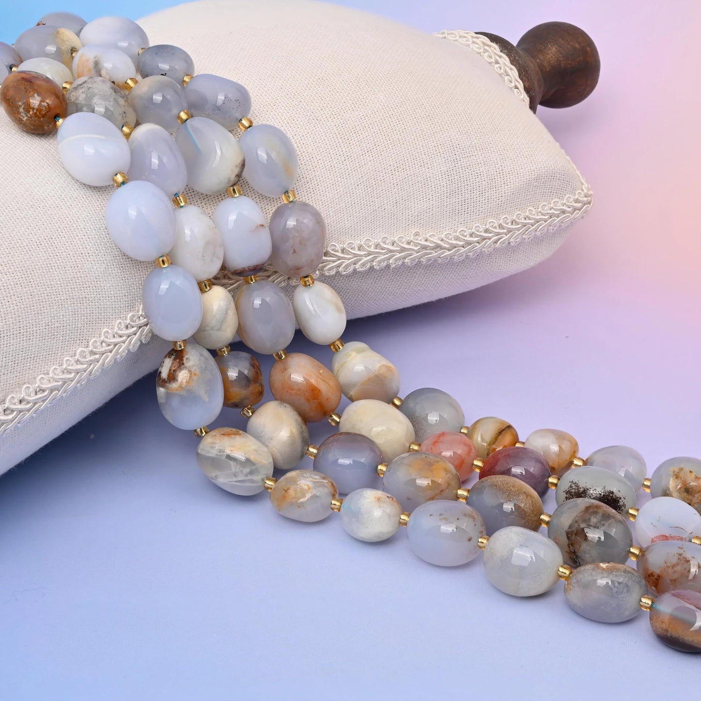 Natural Blue Lace Agate Oval Gemstone Beads, Size 10-17mm Blue Lace Agate Nugget Beads, DIY Jewelry Making Beads, 15.5 Inches Per Strand - Mycrazycrystal