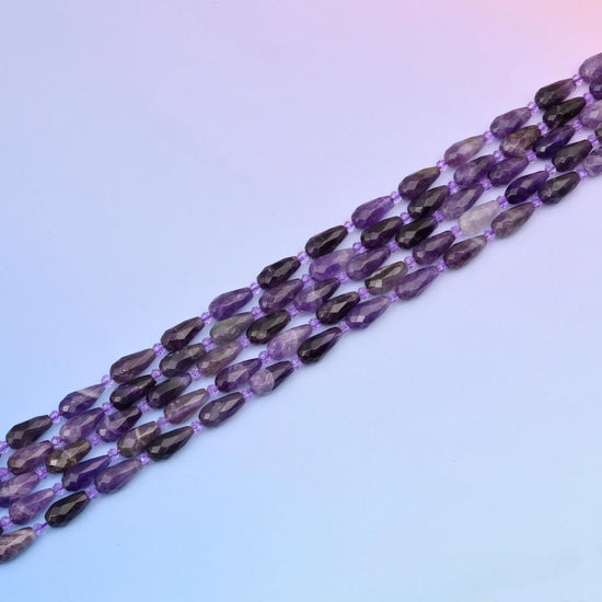 Natural Amethyst Faceted Teardrop Gemstone Beads, Bead Size 16x8mm Faceted Beads, DIY Jewelry Making Beads, 15.5 Inches Per Strand - Mycrazycrystal