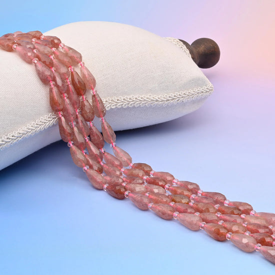 Natural Pink Strawberry Quartz Faceted Teardrop Gemstone Beads, Size 16x8mm Faceted Beads, DIY Jewelry Making Beads, 15.5 Inches Per Strand - Mycrazycrystal