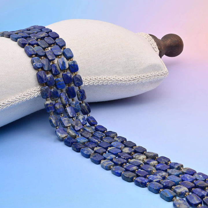 Natural Lapis Lazuli Faceted Rectangular Gemstone Beads, Bead Size 10x8mm Rectangle Beads, DIY Jewelry Making Beads, 15.5 Inches Per Strand - Mycrazycrystal